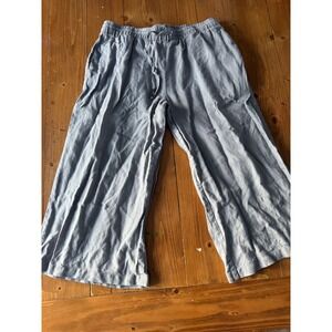 KENAR 100% Linen Wide Leg Cropped Pants Women's‎ Size L Gray Drawstring Waist